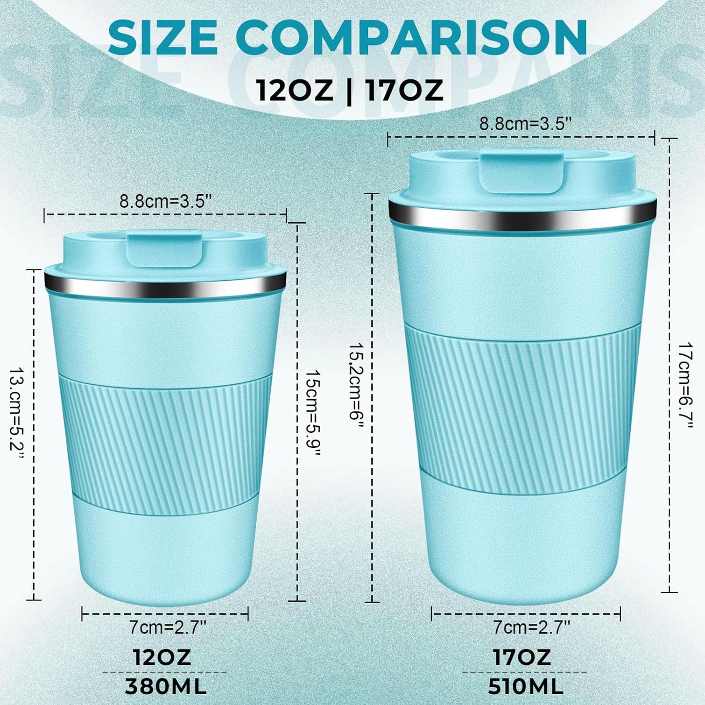 Insulated Coffee Tumbler 12 oz, Stainless Steel Coffee Mug with Lids, Travel Coffee Mug Leak Proof, Double Wall Vacuum Insulated Reusable Coffee Cup, Keep Drinks Hot and Cold (Turquoise, 12 Ounces)