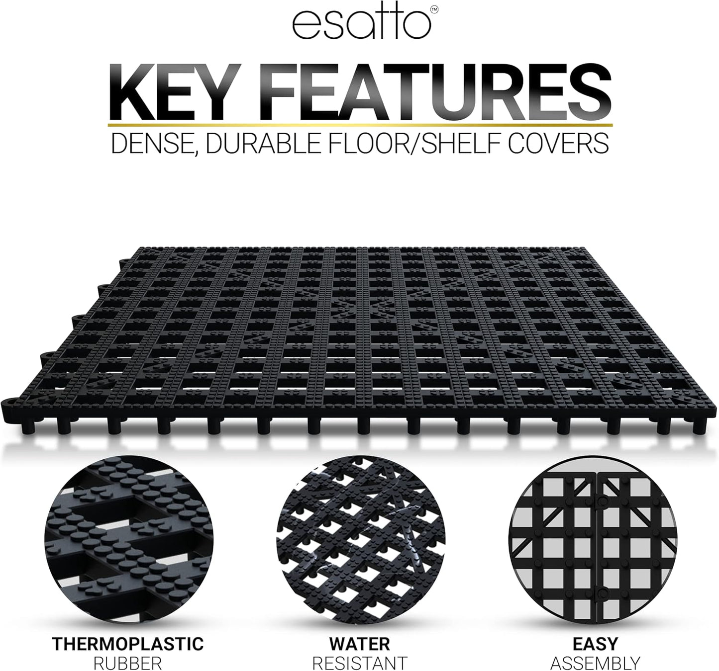 Esatto 6 Pack Interlocking Shelf Mats 12″, Black – for Spills, Clean Bars, Stain Protection, and an Anti-Slip Surface