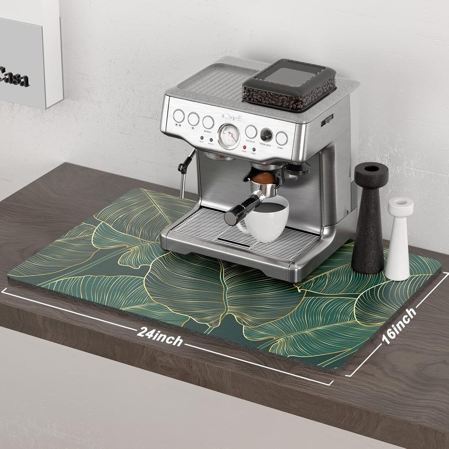 Rnivvi Coffee Mat, 16" x 24" Cute Tropical Theme Coffee Bar Mats for Espresso Machine Station Accessories and Organizer, Hide Stain Rubber Backed Absorbent Dish Drying Pad for Kitchen Counter, Palm