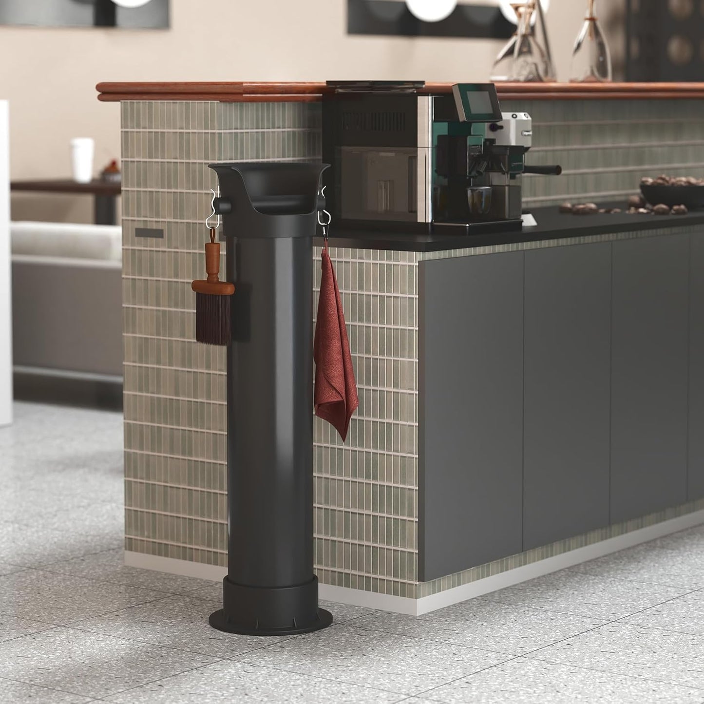 Espresso Knock Box for Coffee Puck, 250+ Cups Commercial Coffee Grounds Disposal Recycle Trash Can Clean Tool Set, Barista Essential for Cafe Shop Trailer Office Breakroom Home Bar Accessories