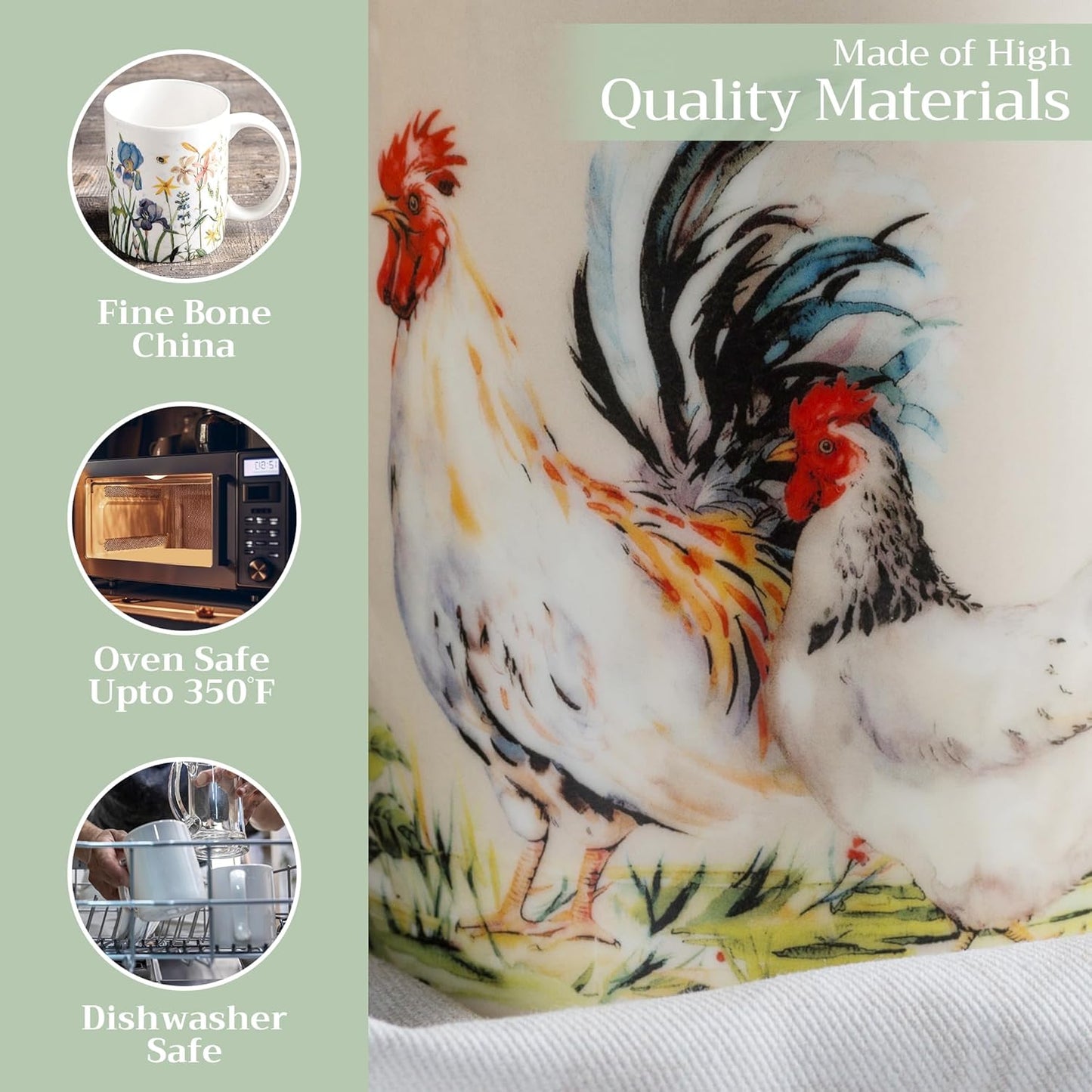 Maison d' Hermine Coffee Mug with Handles Fine Bone China Mugs Pack of Two Tea Cups for Hot Beverages Cappuccino Latte Home Restaurant Office Perfect for Gift (Campagne, 12 Ounce)