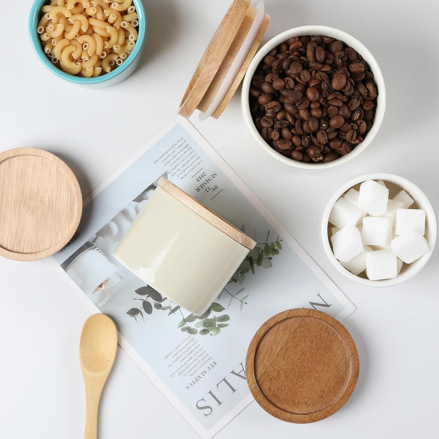 Sweejar Kitchen Canisters Ceramic Food Storage Jar, Stackable Containers with Airtight Seal Wooden Lid for Serving Ground Coffee, Tea, Sugar, Spice and More - 5 Fl Oz(Gradient Purple)