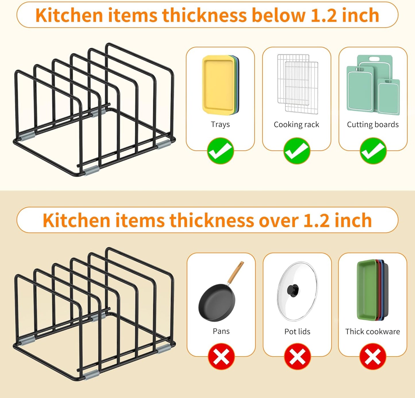 Cutting Board Organizer, Kitchen Cabinet Organizer, Divided Rack with 5 Slots for Baking Trays, Cutting Boards - Cookie sheet Organizer Inside Cabinet, Baking Sheets Holder (medium)