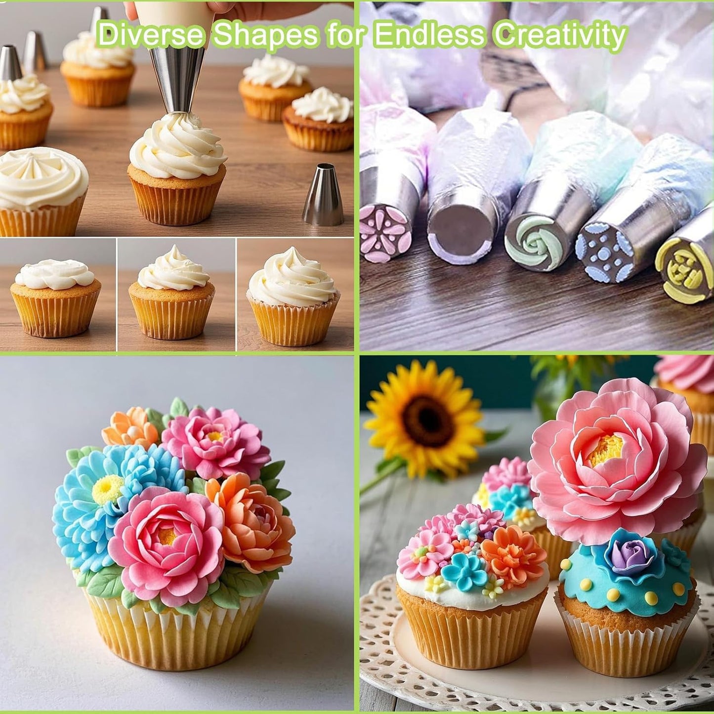 24-Piece Russian Piping Tips Set, Cake Decorating Kit with 9 Frosting Nozzles, Reusable Piping Bags, and Baking Supplies for Cupcakes, Cookies, Cakes - Ideal for Bakers & Beginners