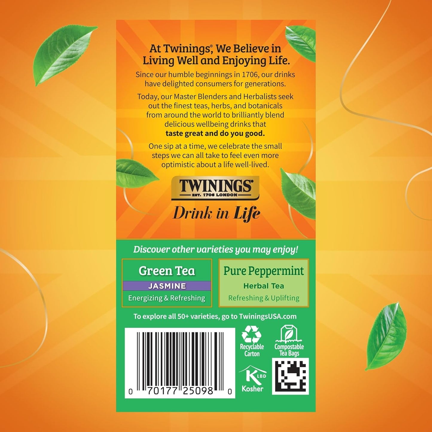 Twinings Green Tea with Mint Individually Wrapped Bags, 20 Count (Pack of 1), Invigorating Aroma, Caffeinated, Enjoy Hot or Iced, 20 Teabags