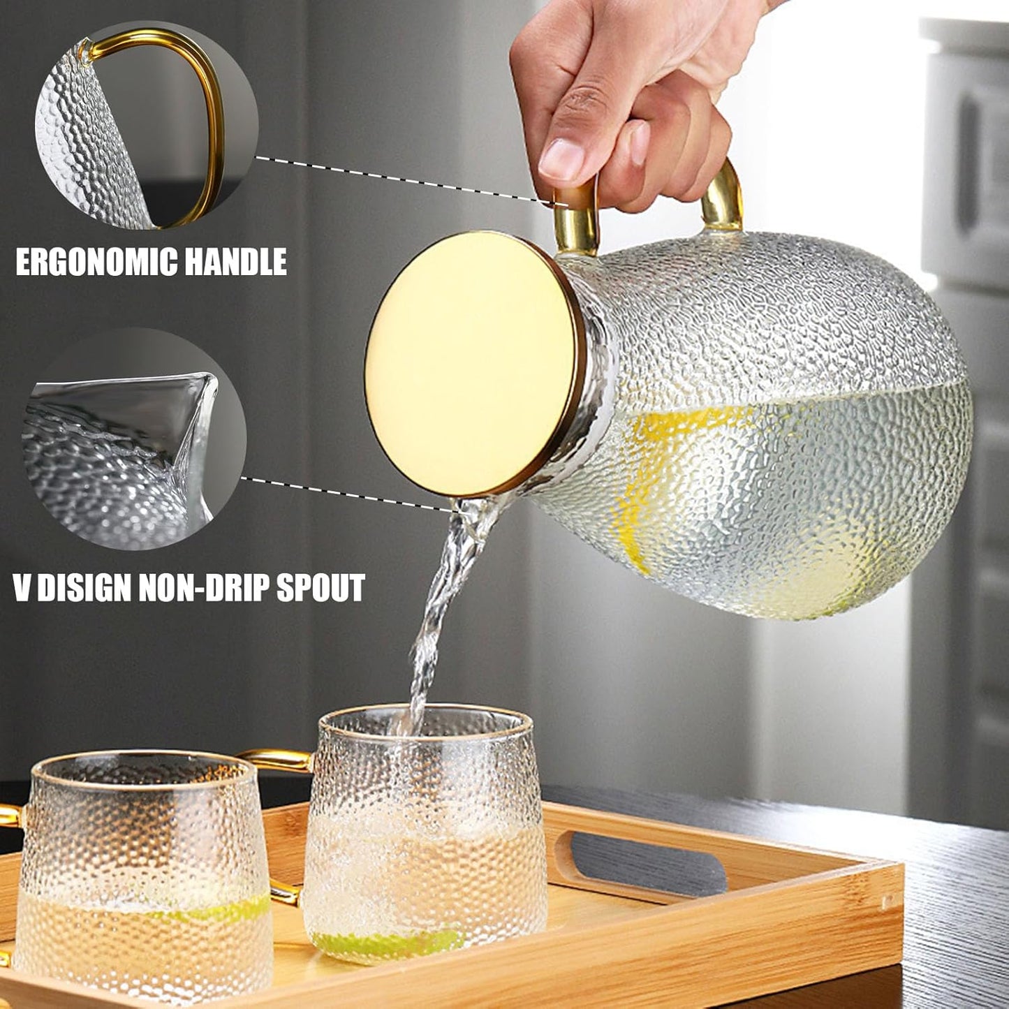 Xrrxy 2L/68oz Water Pitcher Glass Pitcher with Lid and Handle, Heat/Cold Resistant Borosilicate Glass Water Carafe for Coffee, Lemonade, Iced Tea,Beverage, Water Glass Jug