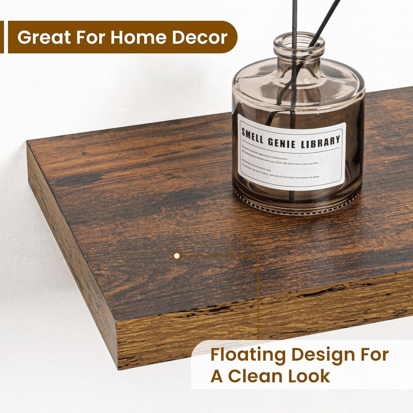 Fun Memories 48 Inch Deep Floating Shelves for Wall, 2 Pack of Long Wall Mounted Wood Shelves with Invisible Brackets for Bathroom, Bedroom, Living Room, Kitchen Decor and Storage, Brown