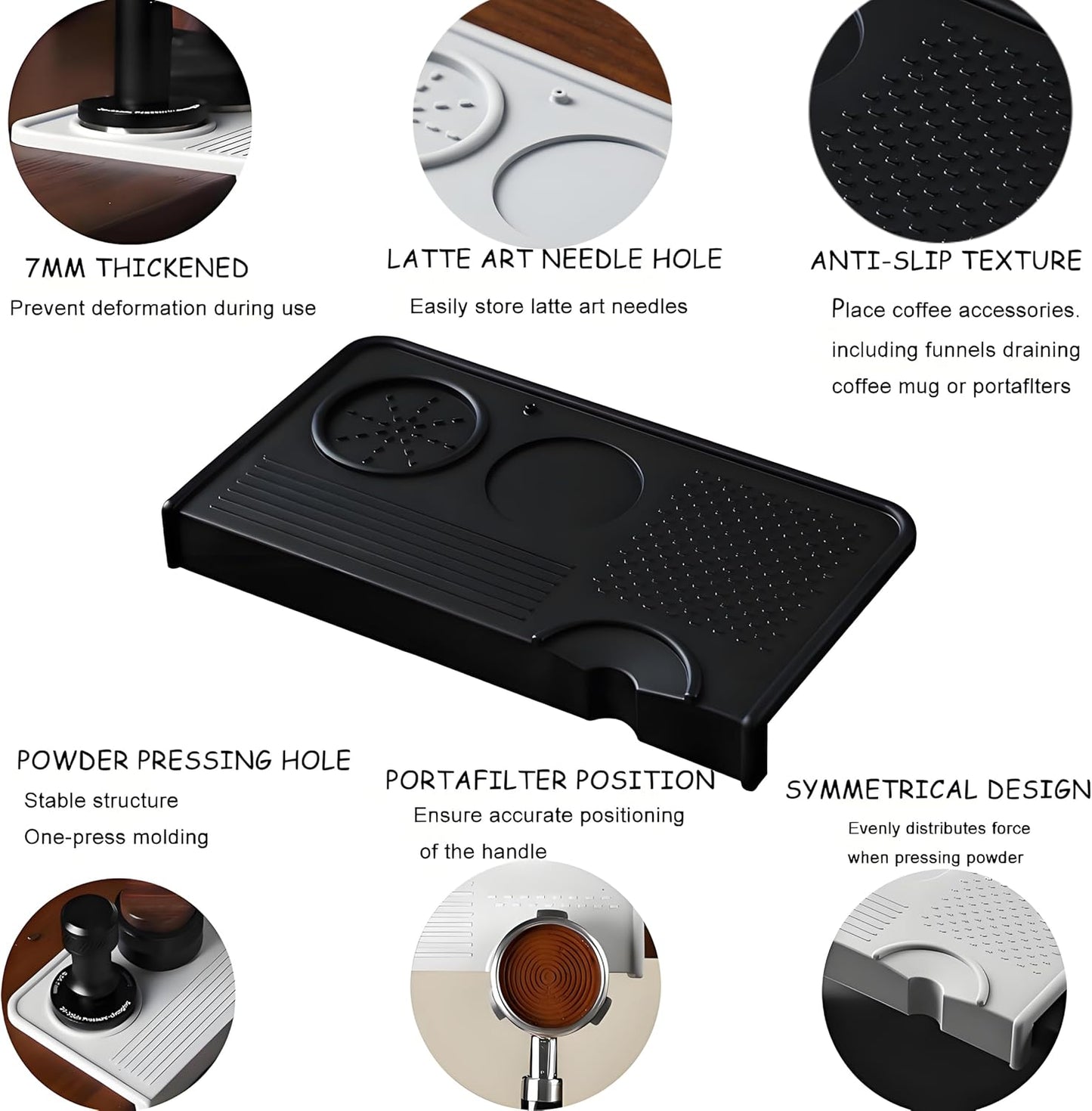 Espresso Tamping Mat – Food Grade Silicone Coffee Tamper Pad with Portafilter Slots, Heat Resistant, Anti-Slip, Waterproof Tamping Station for Baristas