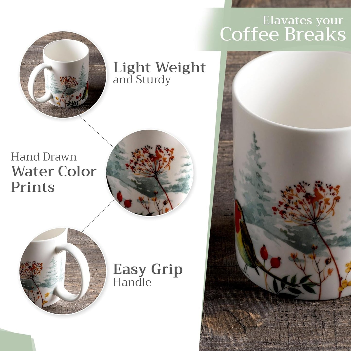 Maison d' Hermine Coffee Mug with Handles Fine Bone China Mugs Pack of One Tea Cups for Hot Beverages Cappuccino Latte Home Restaurant Office Perfect for Gift (Morzine - Chamonix, 15 Ounce)