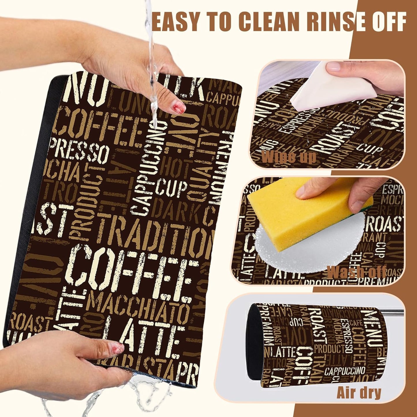 Vintage Coffee Cup Coffee Mat Absorbent Dish Drying Mat for Kitchen Counter Hide Stain Rubber Backed Drying Rack Pad Fit Under Espresso Machine Cafe Table Decoration, 11.8 x 19.7 Inch