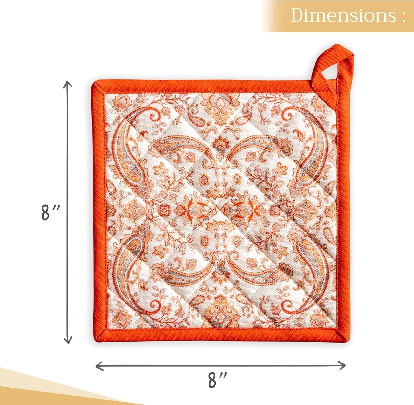 Maison d' Hermine Pot Holders 100% Cotton Heat Resistant Potholders 8" x 8" Hot Pads with Loop BBQ, Cooking, Baking, Grilling, Kitchen, Handling Hot Pans (Pack of 1, Cachemire)