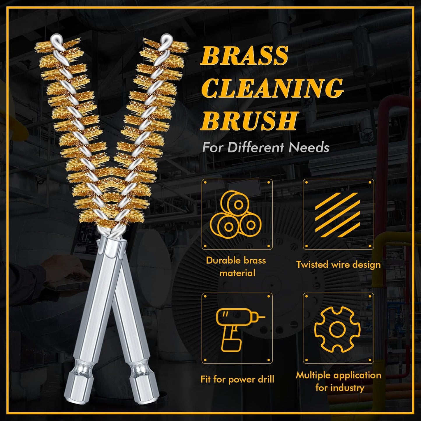 12 Pieces Bore Brush for Drill Wire Bore Brush Set Wire Cleaning Set Stainless Steel Cleaning for Power Drill Impact Driver (Brass)