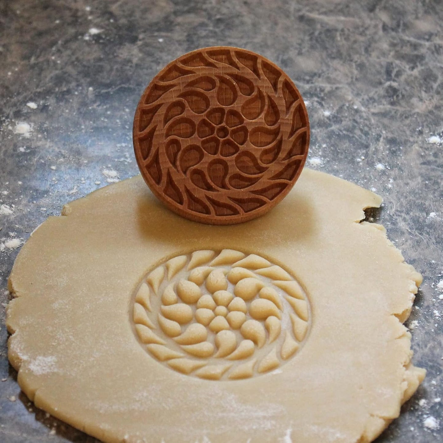 Wood Cookie Stamp, 2.5 Inch (Floral Spiral CS-043)