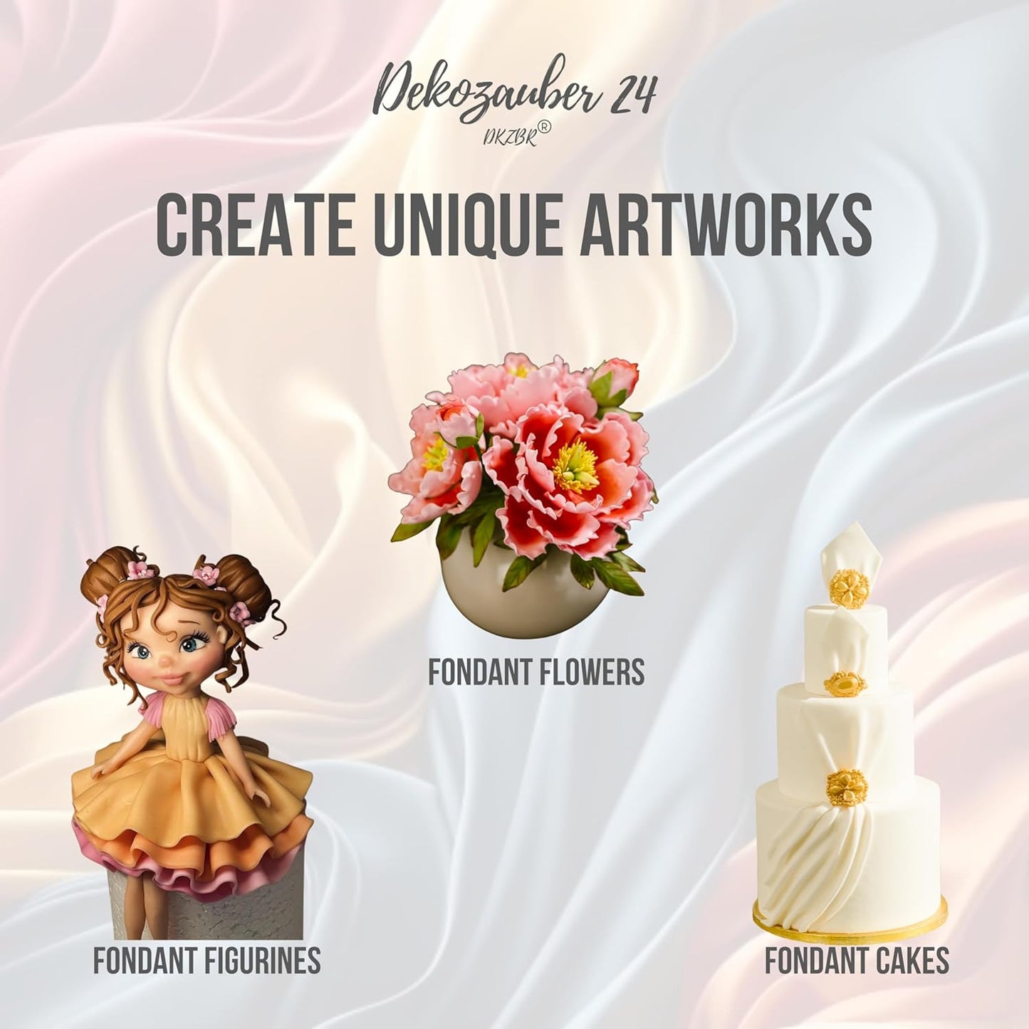 Dekozauber24 Fondant Icing Multipack, 5 Colors, 3.5oz (100g) rolling fondant per color, for decorating cakes and cupcakes in Orange, Dark Green, Dark Blue, Yellow and Red (Essentials)