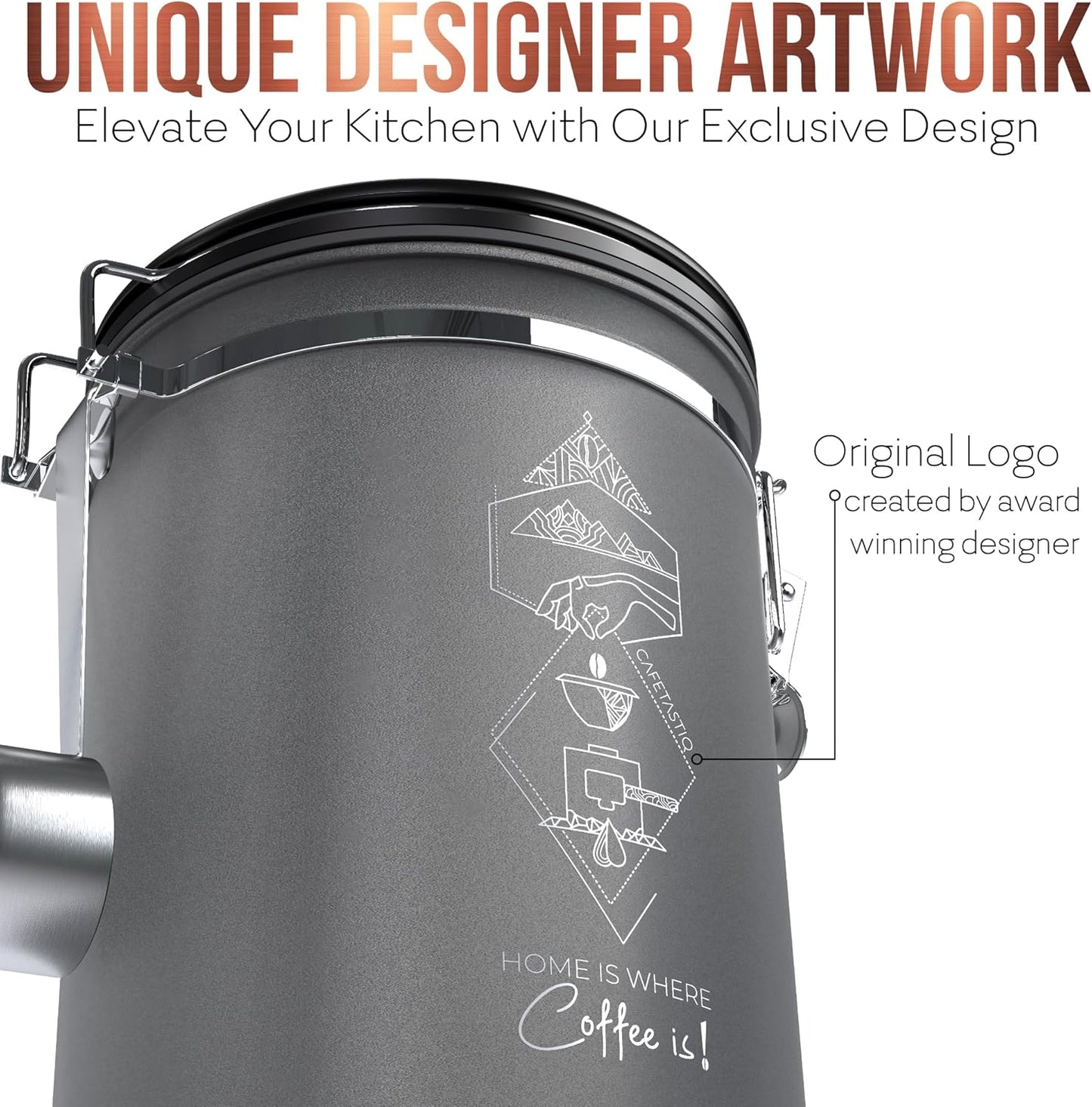 Large Coffee Canister – Airtight Stainless Steel Storage Container with Date Tracker & Scoop, Sealed Jar for Grounds, Beans, Tea, Flour, Cereal, and Sugar (Gray Home, 38OZ)