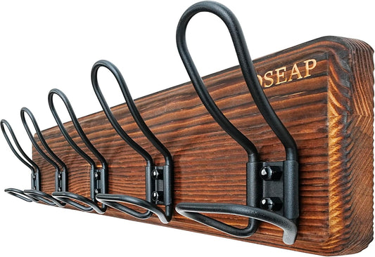 Dseap Coat Rack Wall Mounted - Heavy Duty Farmhouse Rustic Wall Coat Hanger with 5 Wire Hooks for Clothes Hat Jacket Towel, RusticWire, G25A, Rustic Brown & Black