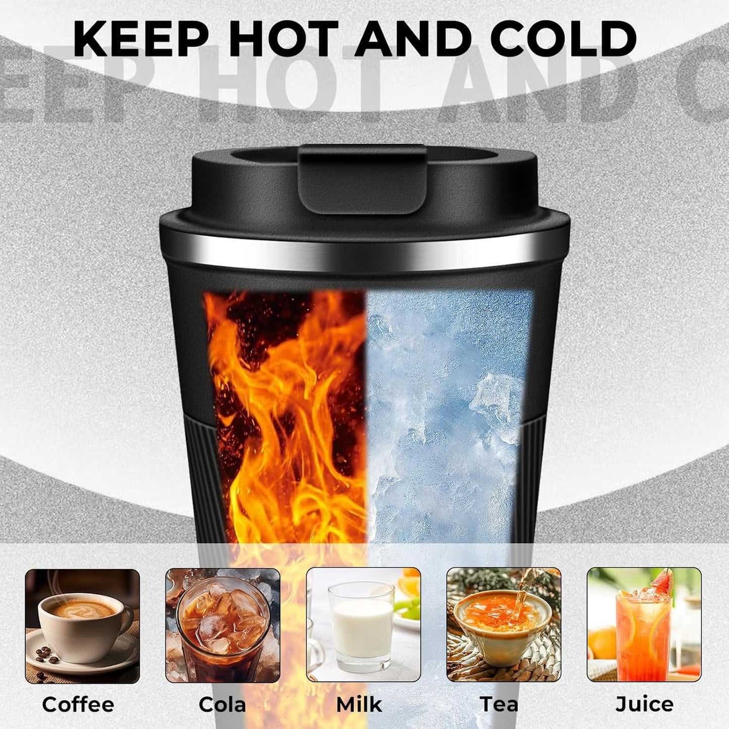 Insulated Coffee Tumbler 12 oz, Stainless Steel Coffee Mug with Lids, Travel Coffee Mug Leak Proof, Double Wall Vacuum Insulated Reusable Coffee Cup, Keep Drinks Hot and Cold (Black, 12 Ounces)