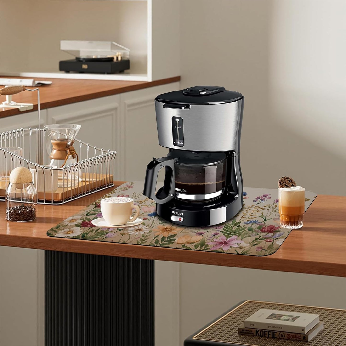 Colorful Wildflowers Dish Drying Mat Meadow Flowers Floral Kitchen Mat 12"x19" Bsorbent Coffee Maker Mat for Dishes,Utensils Coffee Maker Pots and Pans Easy Clean Dish Slip Resistant Pad