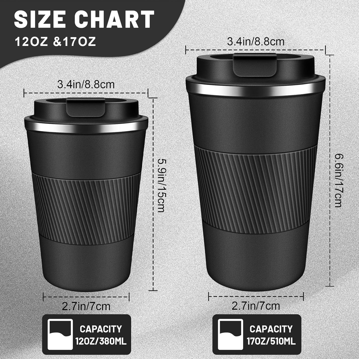 Insulated Coffee Tumblers with Flip Lid 12oz / 17oz, Stainless Steel Travel Coffee Mug Leak Proof, Vacuum Insulated Coffee Mug Reusable Cup, Keeps Cold and Hot for Coffee Tea