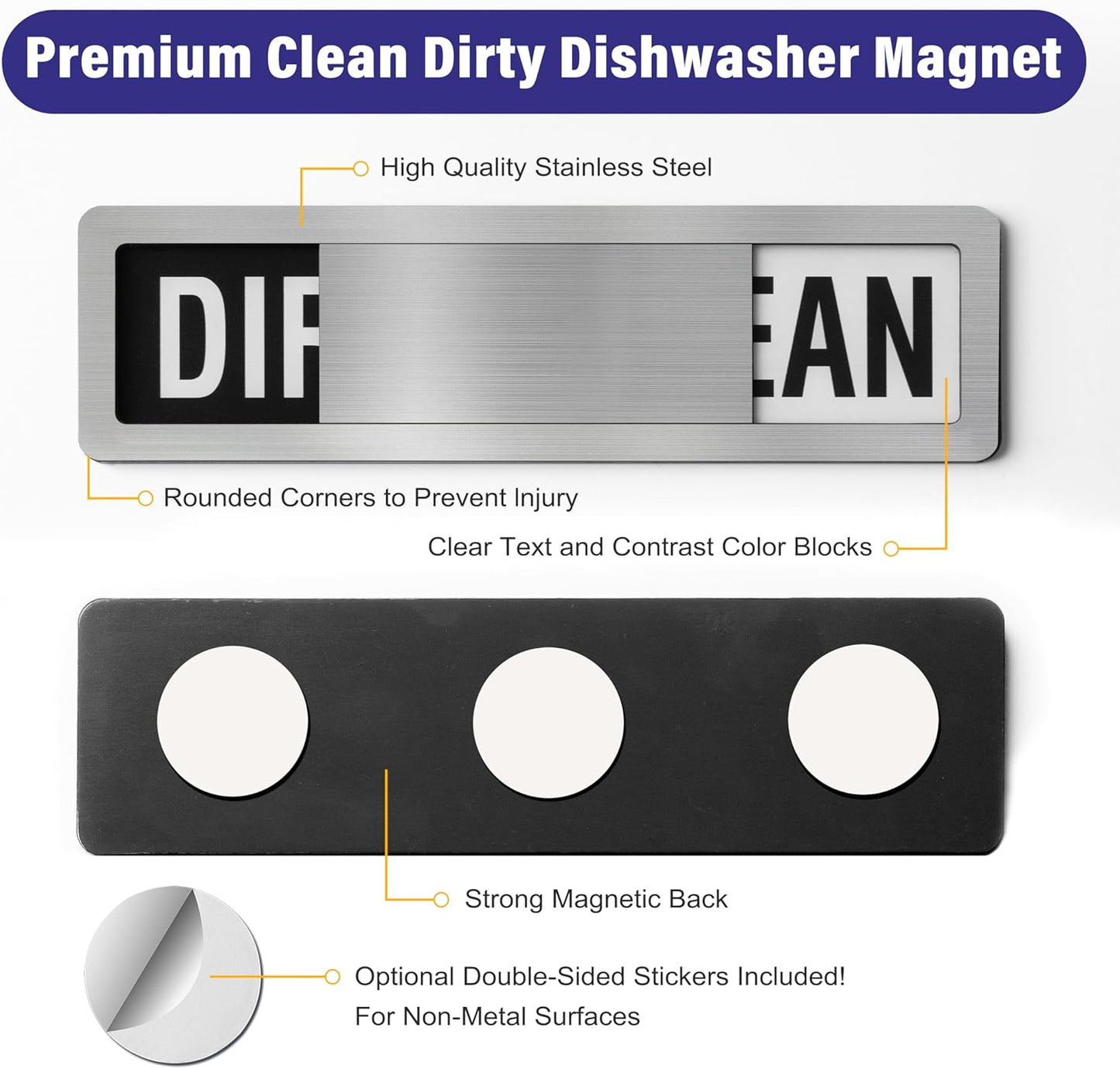 Dishwasher Clean Dirty Sign-Dishwasher Magnet Stainless Steel Clean Dirty Sign for Kitchen Organization Farmhouse Optional Adhesive Stickers