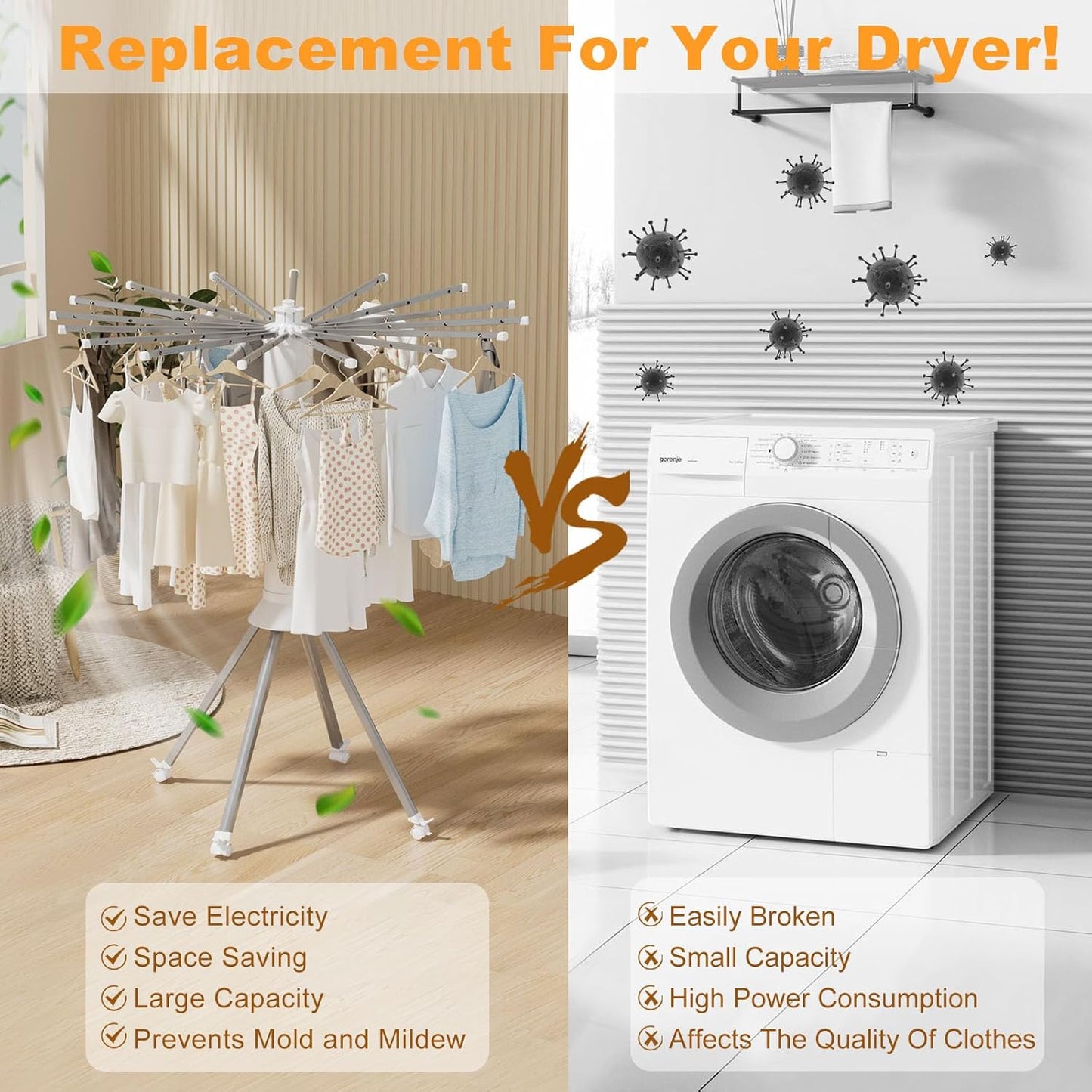 Four-Legged Clothes Drying Rack, Portable and Foldable Space Saving Laundry Drying Rack, Outdoor Folding Dry Rack with 4 Pulleys & 16 Poles, Collapsible Aluminum Indoor Dry Rack for Balcony, Poolside