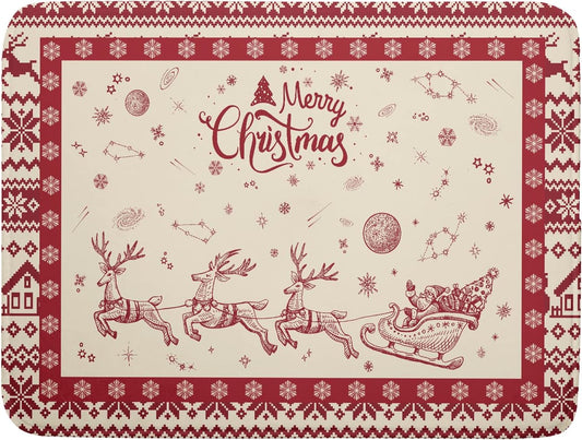 Christmas Moose Dish Drying Mat 18x24 for Winter Santa Claus Kitchen Counter Decor Absorbent Reversible Microfiber Deers Animal Dishes Pad Dish Drainer Rack Mats Kitchen Accessories