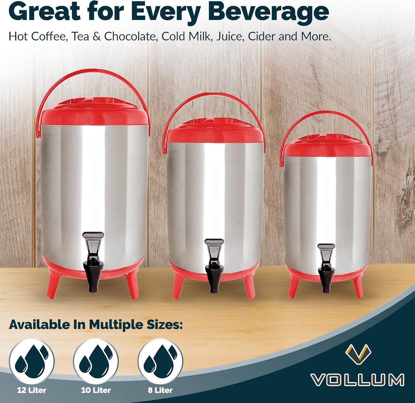 Stainless Steel Insulated Beverage Dispenser – Insulated Thermal Hot and Cold Coffee Carafe – 12 Liter Drink Dispenser with Spigot for Hot Water, Tea & Coffee, Cold Milk, Juice & More RED