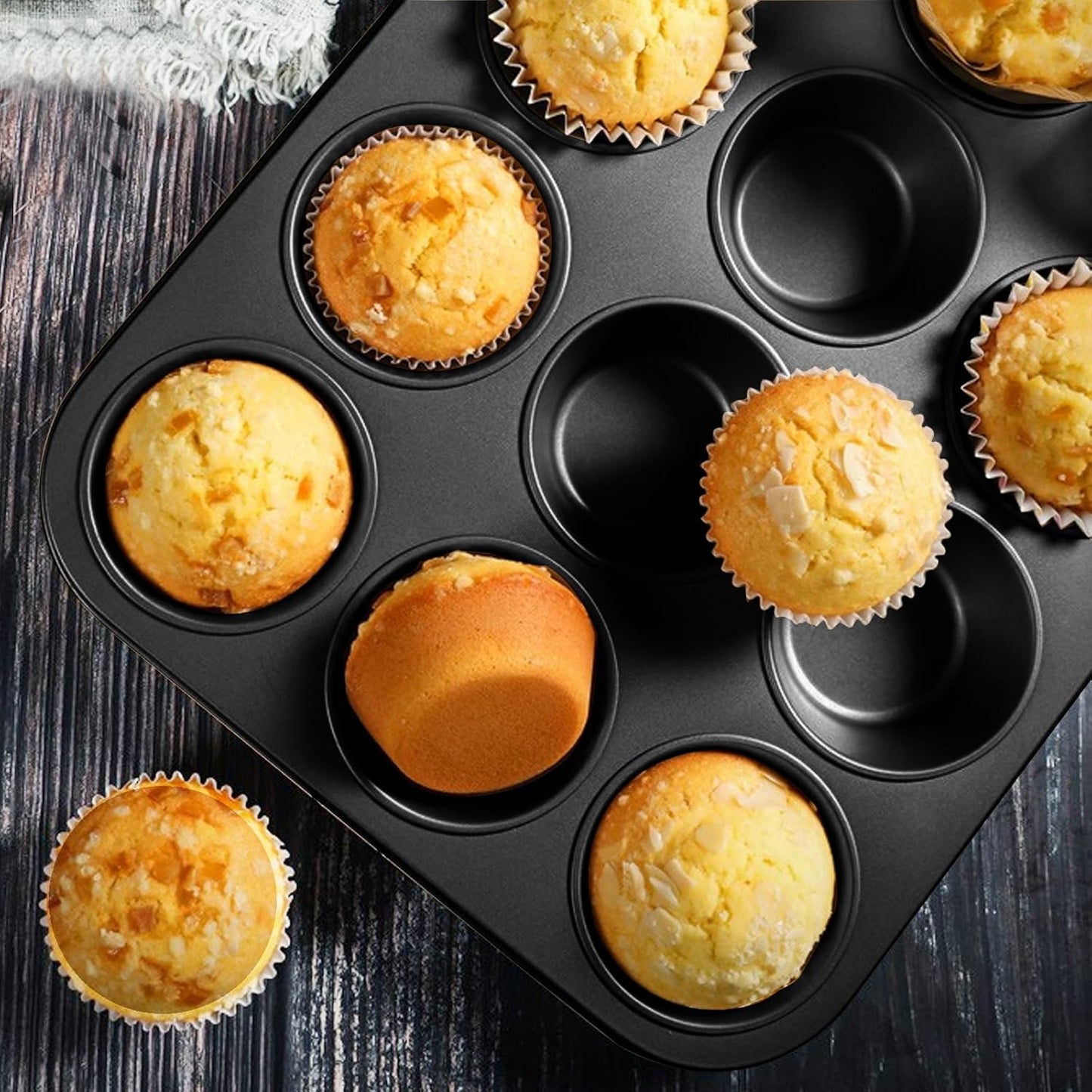 2 Packs Nonstick Round Muffin Baking Pan Tin, 12-Cup Muffin Tin, Cupcake Pans, Cheesecake Pans, Carbon Steel, Black