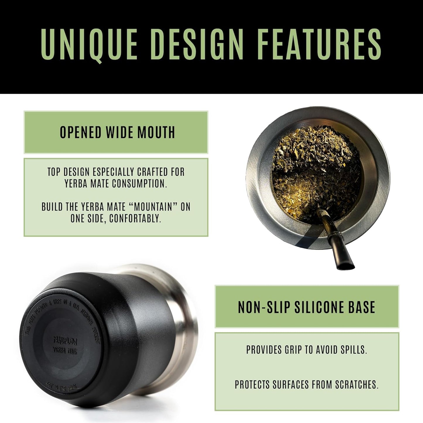 MADFLOW Yerba Mate Cup. Stainless Steel Mate Cup with 2 Bombillas. Double Wall Vacuum Insulated Yerba Mate Gourd. Unique Mate Cup And Bombilla Set