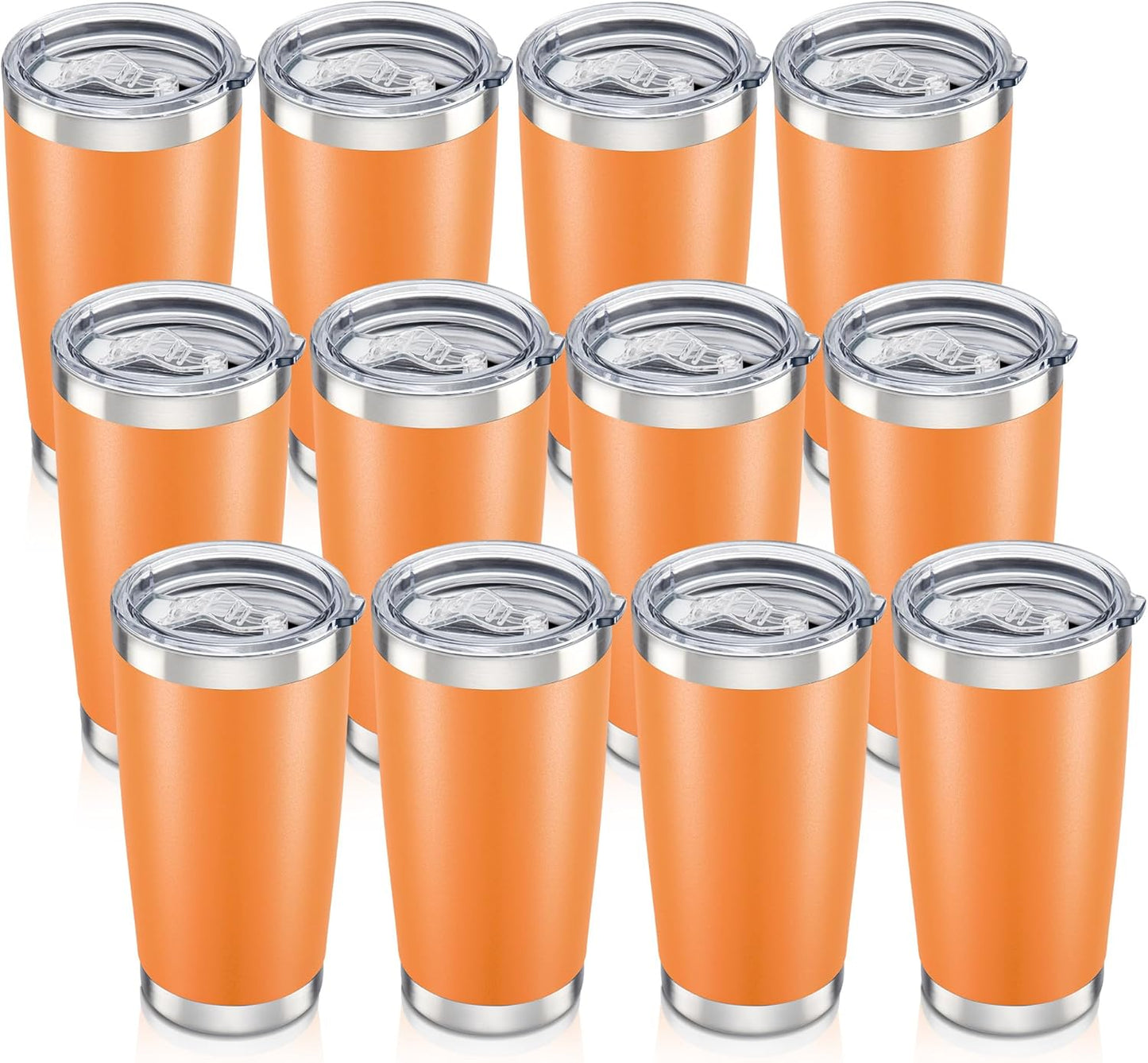 20 oz Tumbler with Lid Stainless Steel Insulated Tumblers Bulk Double Wall Vacuum Cups Powder Coated Travel Mug Keep Drinks Cold and Hot, Orange, 12 Pack