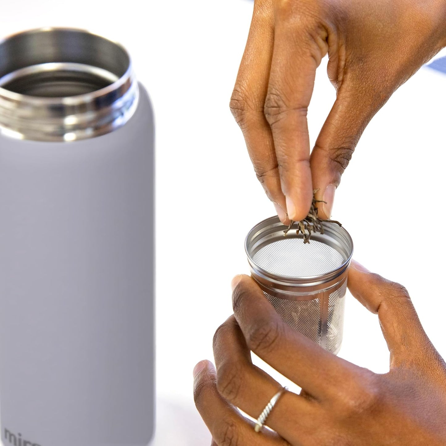 MIRA 18 oz Tea Infuser Thermos - Stainless Steel Travel Bottle with Removable Strainer for Loose Leaf Tea - Insulated Hot & Cold Brew Steeper - Heather