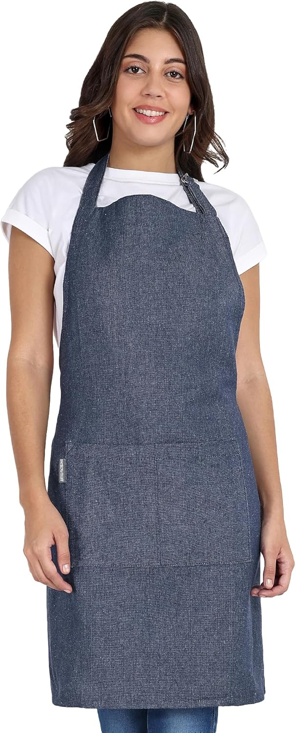 Chef Apron, Recycled Cotton Kitchen Apron with an Adjustable Neck with Long Ties, for cooking, baking