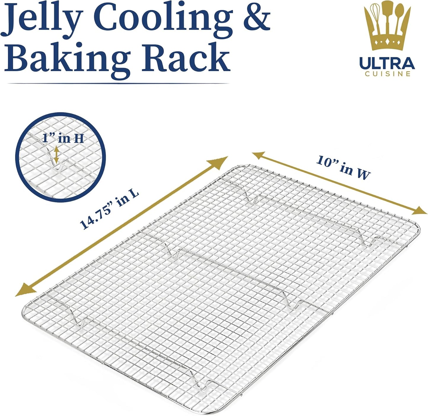 Ultra Cuisine Heavy Duty 100% Stainless Steel Cooling Rack for Cooking and Baking - Baking Rack & Wire Cooling Rack - Fits Half Sheet and Jelly Roll Sheet Pans - 11.5''x16.5'' & 10''x14.75''