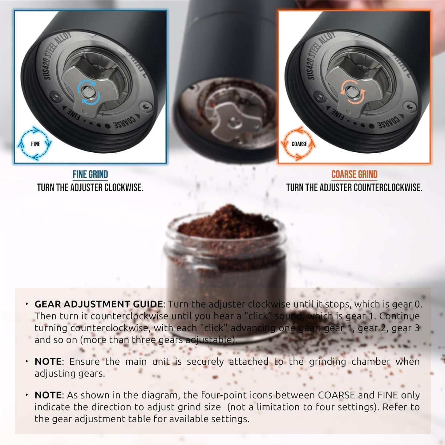 Portable Electric Coffee Grinder, Rechargeable Handheld Grinder with Stainless Steel Conical Burr, Adjustable Grind Settings, for Espresso, Moka, Pour Over, French Press, Cold Brew, Obsidian