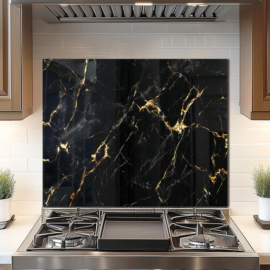 DAIFURONGE Tempered Glass Backsplash For Kitchen Behind Stove,Black Marbling Stove Backsplash Top Cover,Easy to Clean Glass Splashback, Sink Cover Splash Guard,Home Kitchen Wall Decor (30"x24"(76.2x60.96cm))