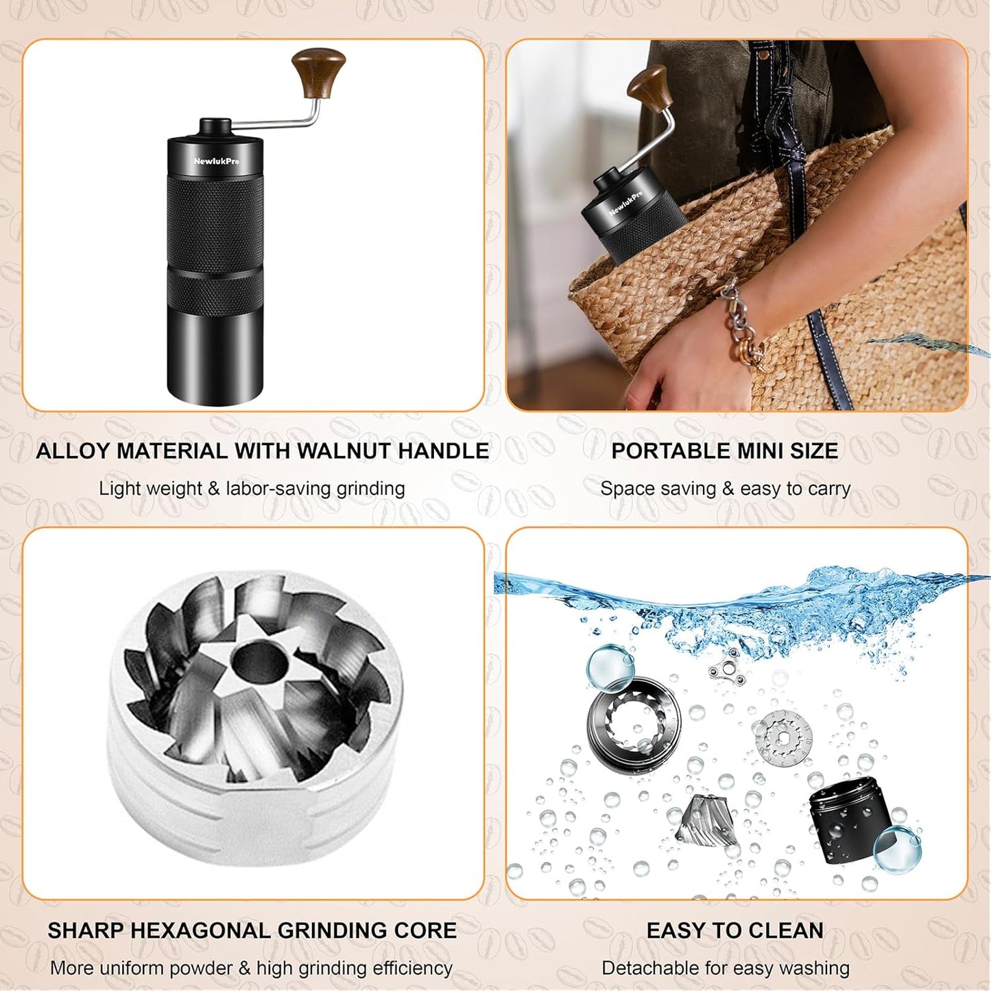 M6 Manual Coffee Grinder,Capacity 25g,Hand Coffee Grinder with Aluminum Body,Sharp Hexagonal Grinding Burr Core,Portable Manual Coffee Bean Grinder for Pour Over French Press Espresso