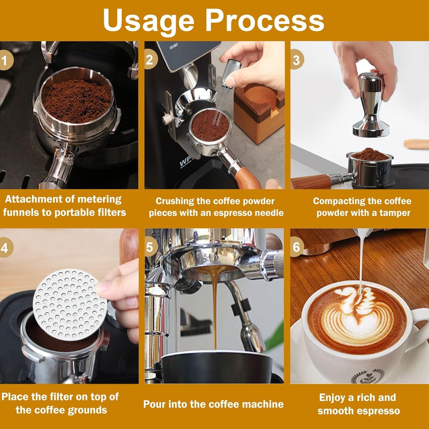 53mm Espresso Accessories Kit,Wdt Tool Espresso,Solid Espresso Tamper,Dosing Funnel and Coffee Puck Screen,Silicone Tamper Mat,0.4mm Stainless Steel 6pin Espresso Stirrer,Barista Tools Espresso Kit