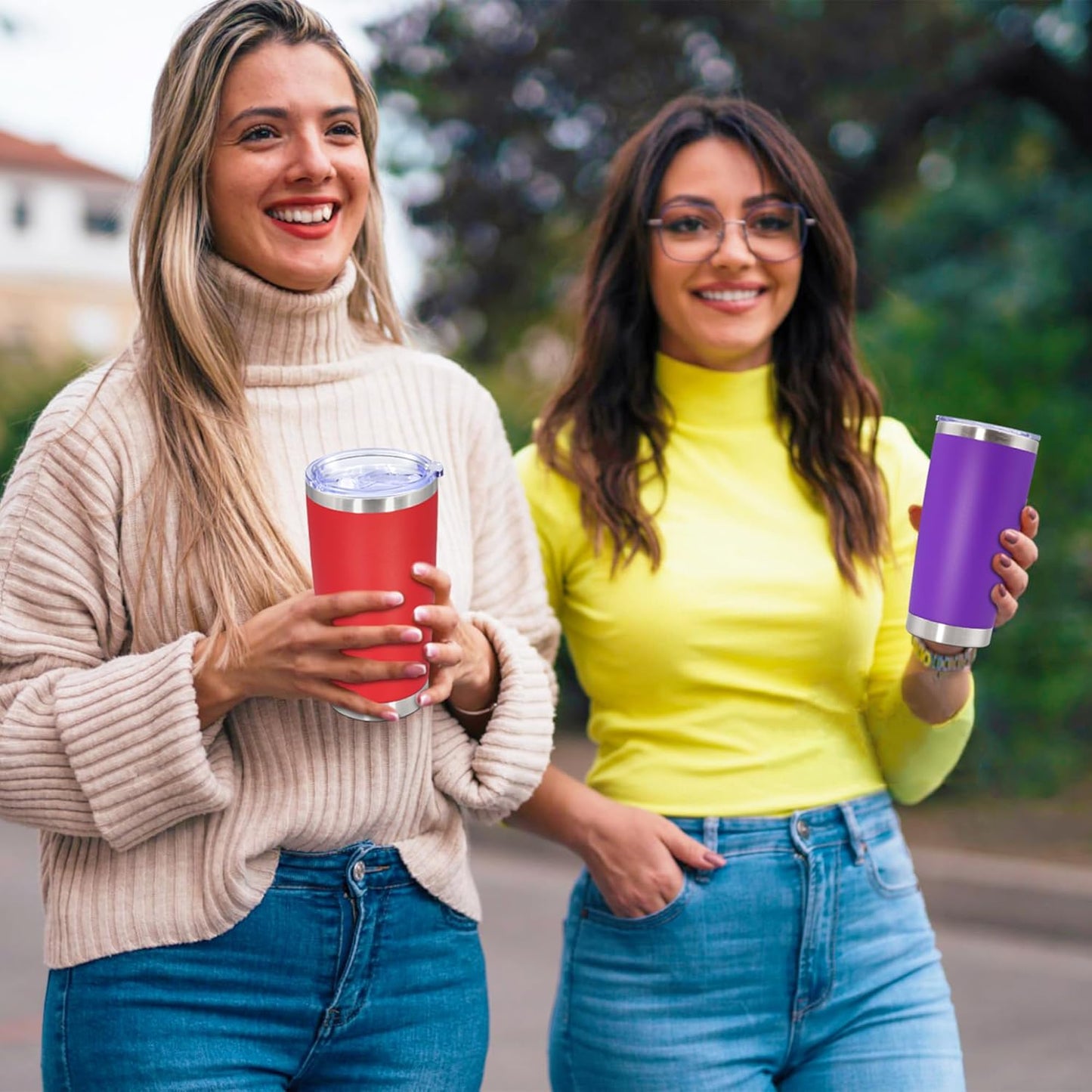 20oz Tumbler Bulk Stainless Steel Tumbler Cup with Lid Vacuum Insulated Double Wall Travel Mug, Durable Powder Coated Travel Coffee Tumbler Mug for Hot & Cold Drinks, Red,8 Pack