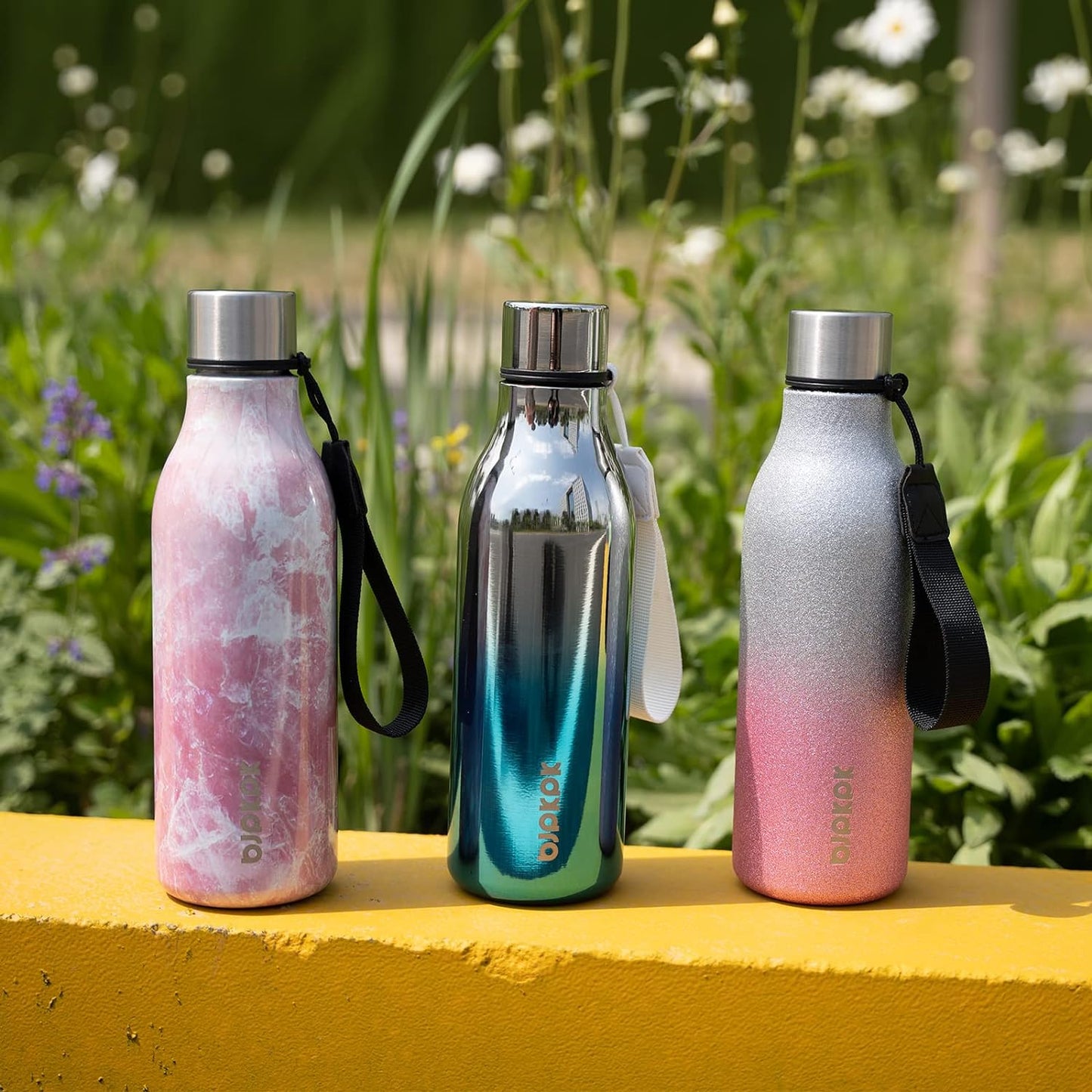 BJPKPK Insulated Water Bottles, 18 oz Stainless Steel Metal Water Bottle with Strap, BPA Free Leak Proof Thermos,Mugs,Flasks, Reusable Water Bottle for Sports & Travel,Sparkling Purple Green