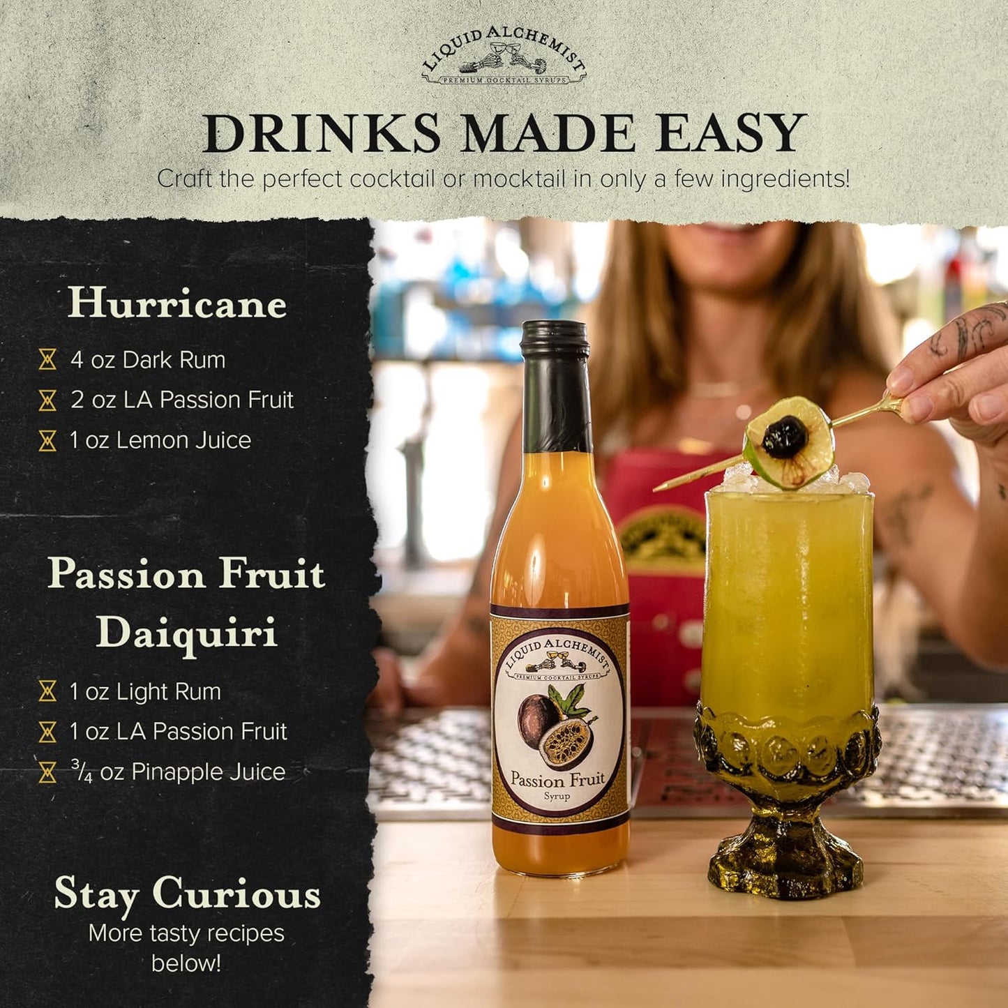 Liquid Alchemist Passion Fruit Syrup for Cocktails - Real Ingredients Make our Mix for Cocktails the Perfect Margarita Mix - Our Non-GMO Passion Fruit Syrup for Drinks is Vegan (12 oz)