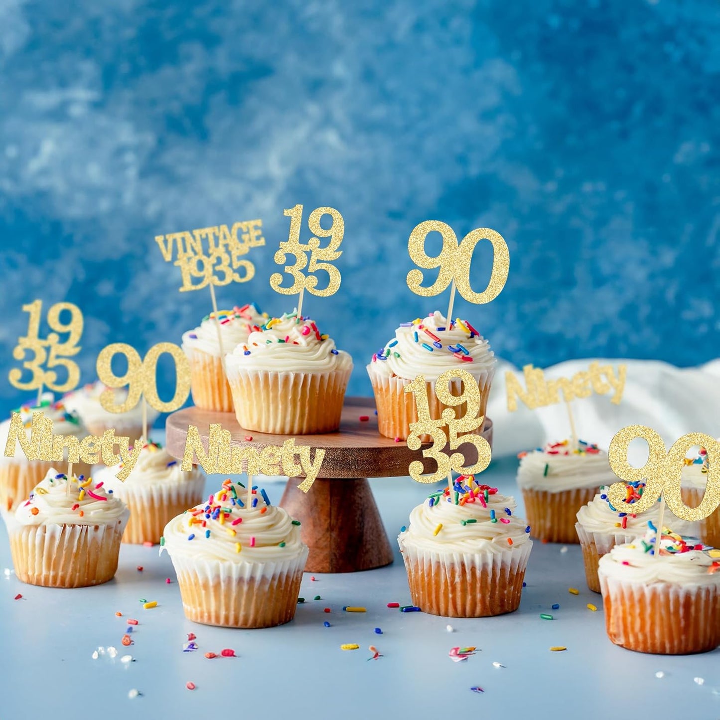 Gyufise 24Pcs 90th Birthday Cupcake Toppers Glitter Cheers to 90 Fabulous Ninety Vintage 1935 Cupcake Picks 90th Birthday Wedding Anniversary Party Cake Decorations Supplies Gold