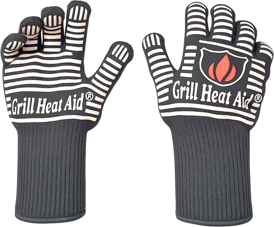 GRILL HEAT AID BBQ Grill Gloves Heat Proof for Grilling – Fireproof 1472°F Heat-Resistant Grill Mitts for Outdoor Barbecue and Smoker, Campfire, Fire Pit, Oven Glove with Fingers for Baking Pizza