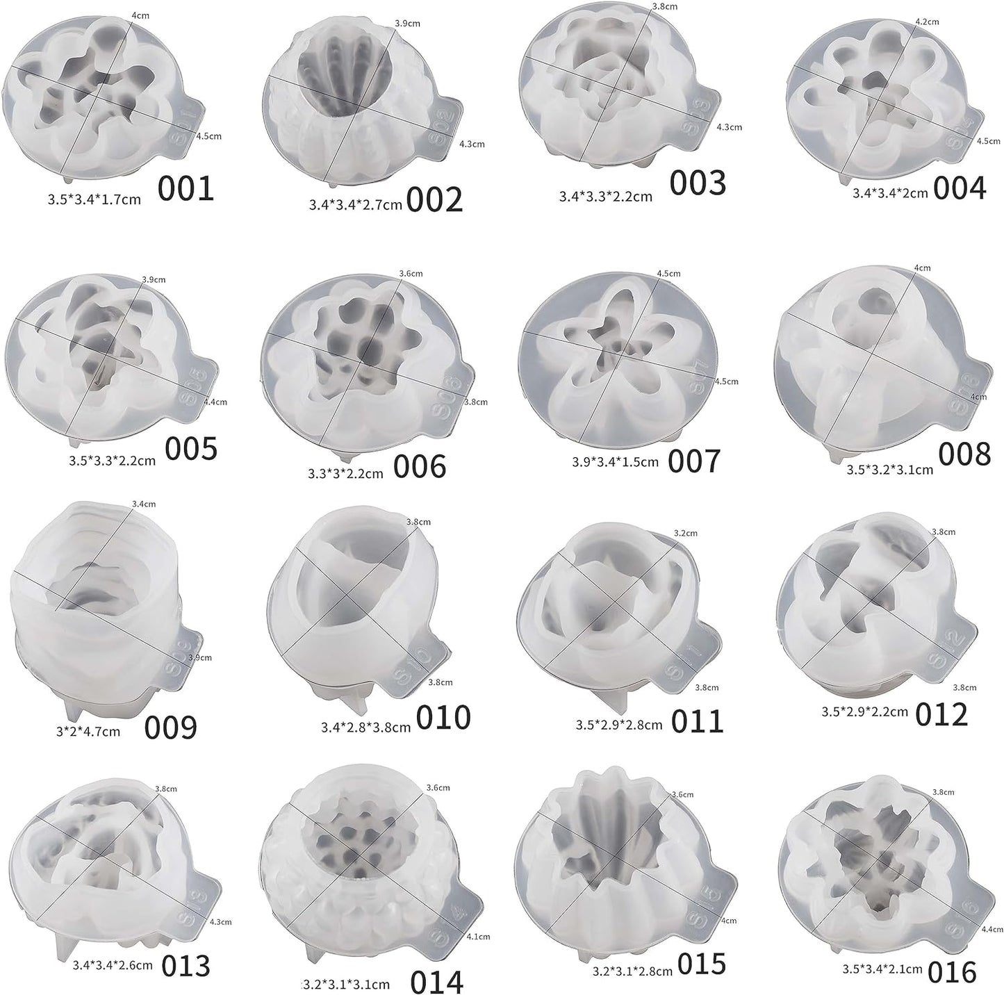 16 Pack Flower Succulent Candle Mold Resin Casting Silicone Molds for Home Decor & Candle Making Wave Spiral Mold