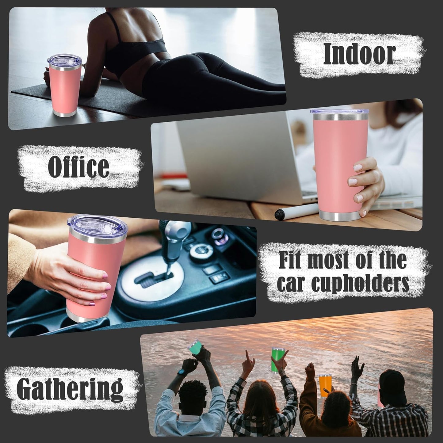 20 oz Tumbler Coffee Tavel Tumblers Bulk with Lid Stainless Steel Double Wall Vacuum Insulated Mug Powder Coated Cups fit Car Cupholder for Hot and Cold - Pink, 4Pack