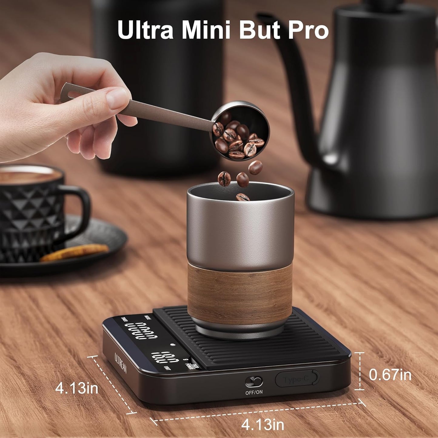Ultrean Mini Coffee Scale with Timer, Rechargeable Espresso Scale, 2kg/0.1g Accurate Scale for Espresso and Pour-Over Coffee, Portable Digital Kitchen Scale with 3 Brewing Modes