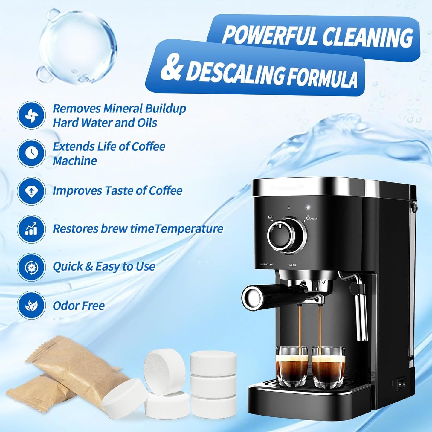 48 Pack Coffee Machine Descaler &Cleaner Tablets-2-Years Supply,Deep Cleans Limescale&Coffee Oils,Universal for Single-Serve Pod,Drip,Espresso Makers,Eliminates Odors&Residue-Free for Keurig Descaling