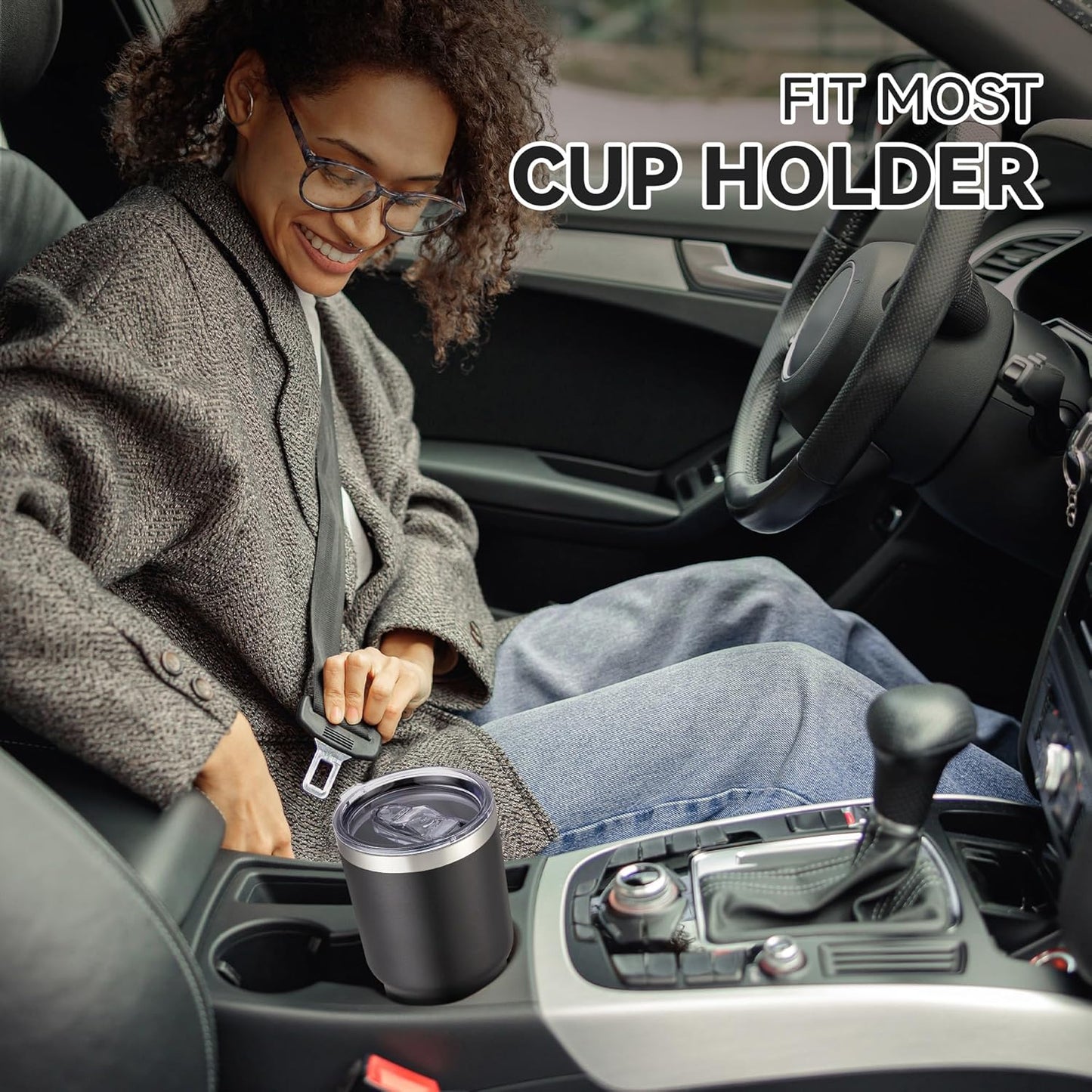 30 oz Tumbler with Lid Stainless Steel Tumblers Bulk Vacuum Insulated Cup Reusable Powder Coated Travel Mug Double Wall Leak Proof Cups Keep Cold Drinks for 12 Hours Black, Set of 4