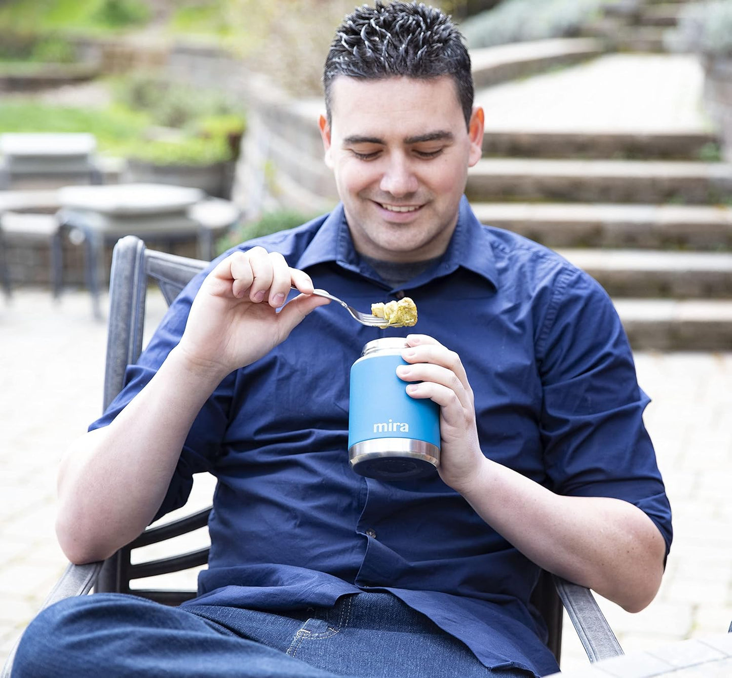 MIRA 15 oz Insulated Food Thermos for hot and cold foods - Leak-Proof Stainless Steel Container with Spoon - Hawaiian Blue