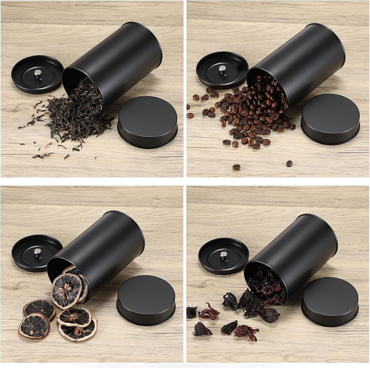 JUXYES 12 Pack Tea Tins Canister with Airtight Double Lids, 16 oz Loose Leaf Tea Storage Airtight Kitchen Canisters Tins Can Box for Storage Loose Tea Coffee Herbs and Spices, Black