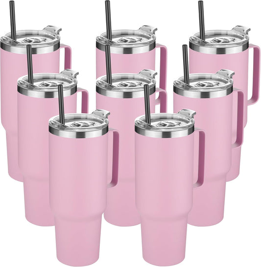 HASLE OUTFITTERS 40 oz Stainless Steel Tumbler with Handle, Vacuum Insulated Tumblers Bulk, Reusable Double Wall Travel Coffee Mug, Durable Powder Coated Water Bottle(Pink, 8)
